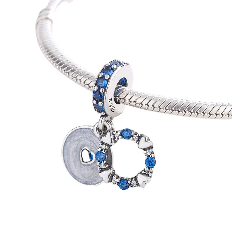 Высокое качество маленький темно-синий круг двойной болтающийся Шарм с синим сердцем Циркон белая эмаль Серебряные Подвески