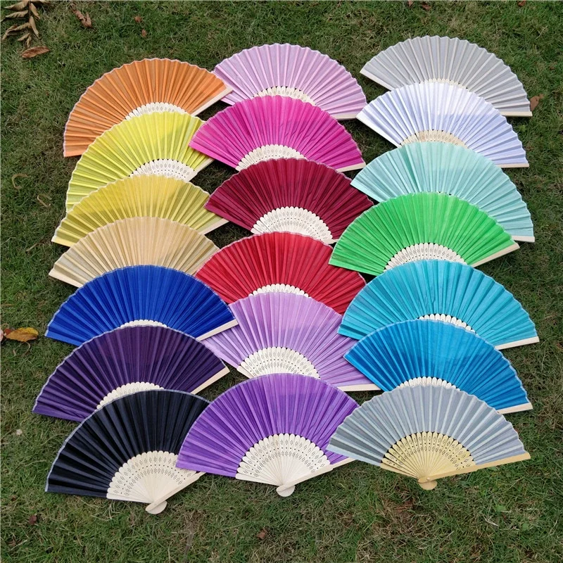 Customized Chinese dance acting filming handmade pure color silk folding bamboo fans
