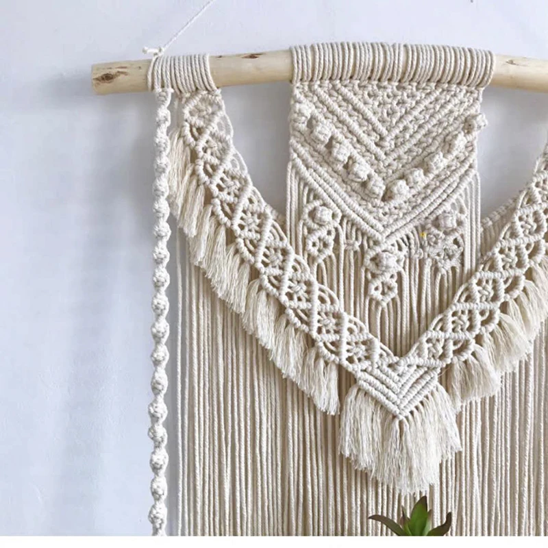 Boho wall hanging cotton rope woven macrame wooden floating shelf multifunctional frame  interior home decoration