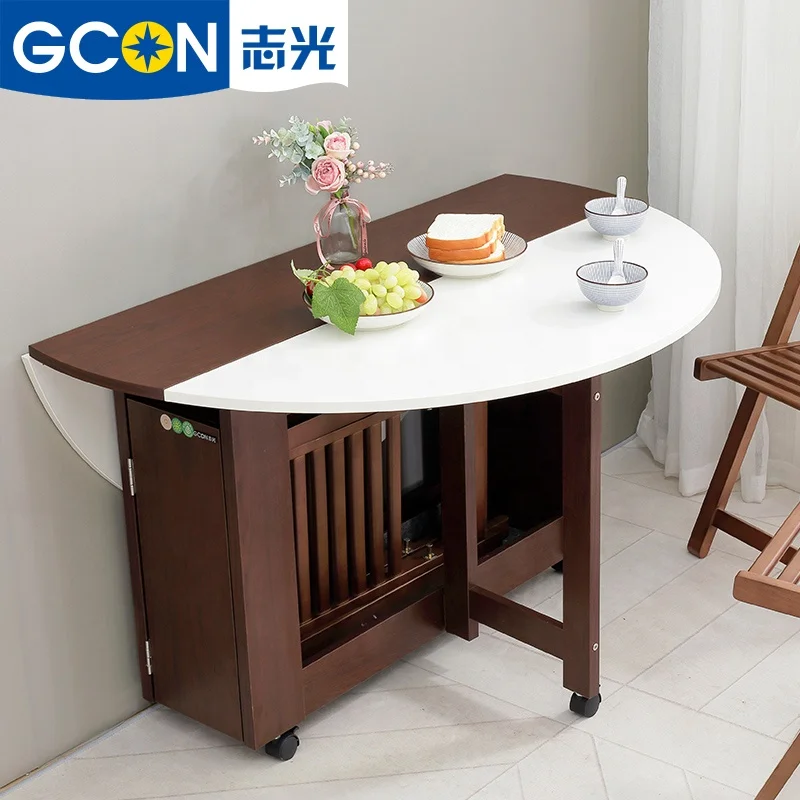  Save Space Wood Folding Round Expandable Dining Table Sets with Chairs for