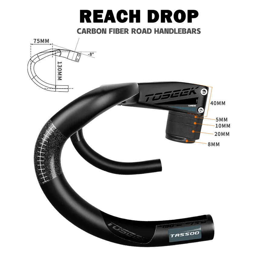 TOSEEK TR5500 Full Carbon fiber Integrated Drop Handlebar Bike Road Bicycles Accessories for Handle Bar with Stem