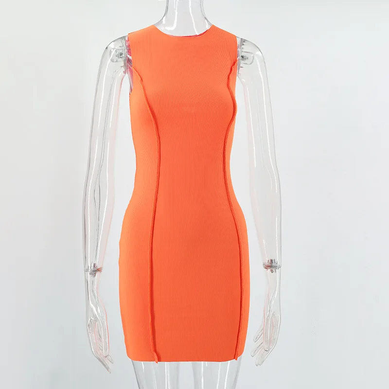 2023 New Arrival Solid Color Ins Fashion Round Collar Sleeveless Women Dress