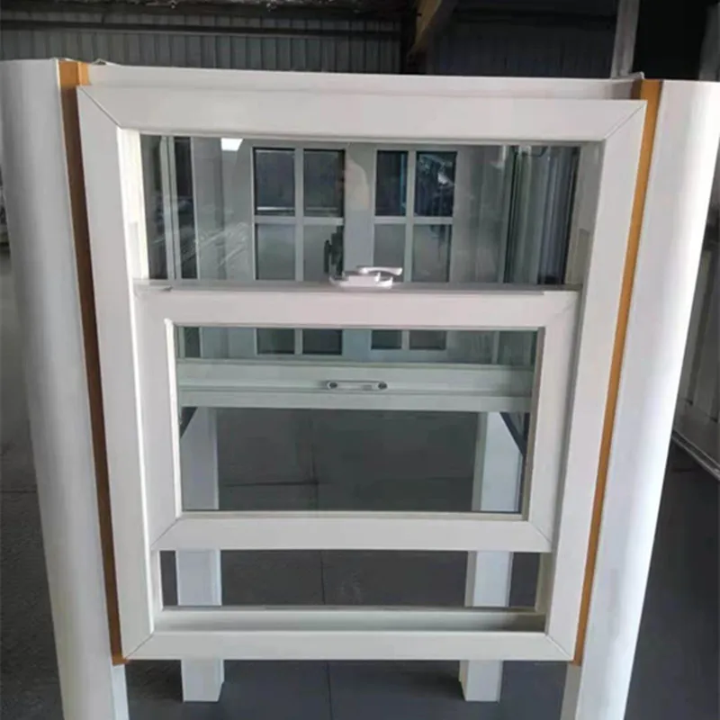 American Style Pvc Vertical Lifting Sliding Single Hung Window With Grill Design