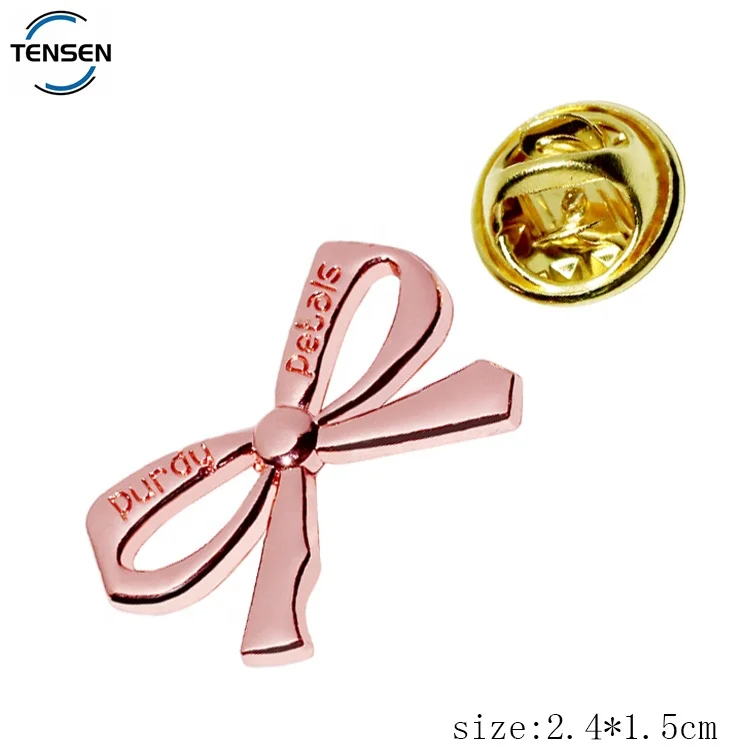 Custom butterfly shape clothing label pins maker rose gold decoration embossed logo badge for women coat