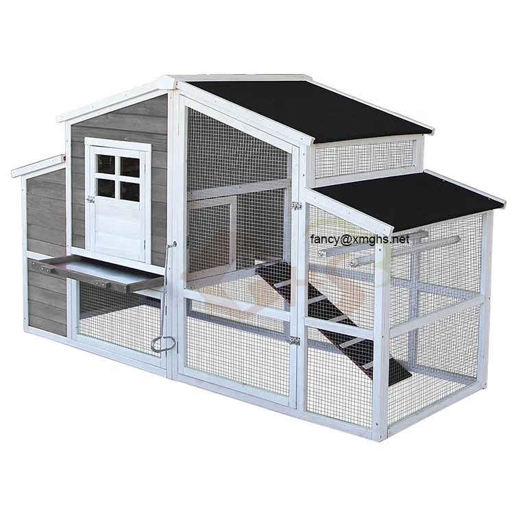 middle size gray and white color cedar fir wood chicken coop small animal cage pet house for backyard domestic use home outdoor