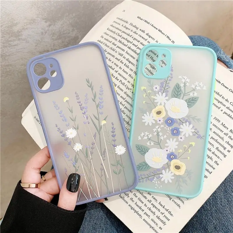 Custom Flower Design Frosted TPU PC Phone Case For iPhone 13 12 mini 12 11 Pro Max Xs Xr 7 8 Plus Protective Mobile Cover