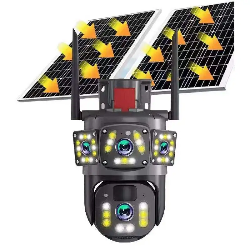 Three eyes outdoor 4G solar monitor degree mobile phone remote night vision panoramic home high definition camera