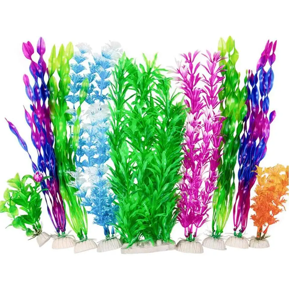 9 Pack Large Aquarium Plants Artificial Aquatic Plants, simulate Plants and Aquarium Landscape vividly (12inch)