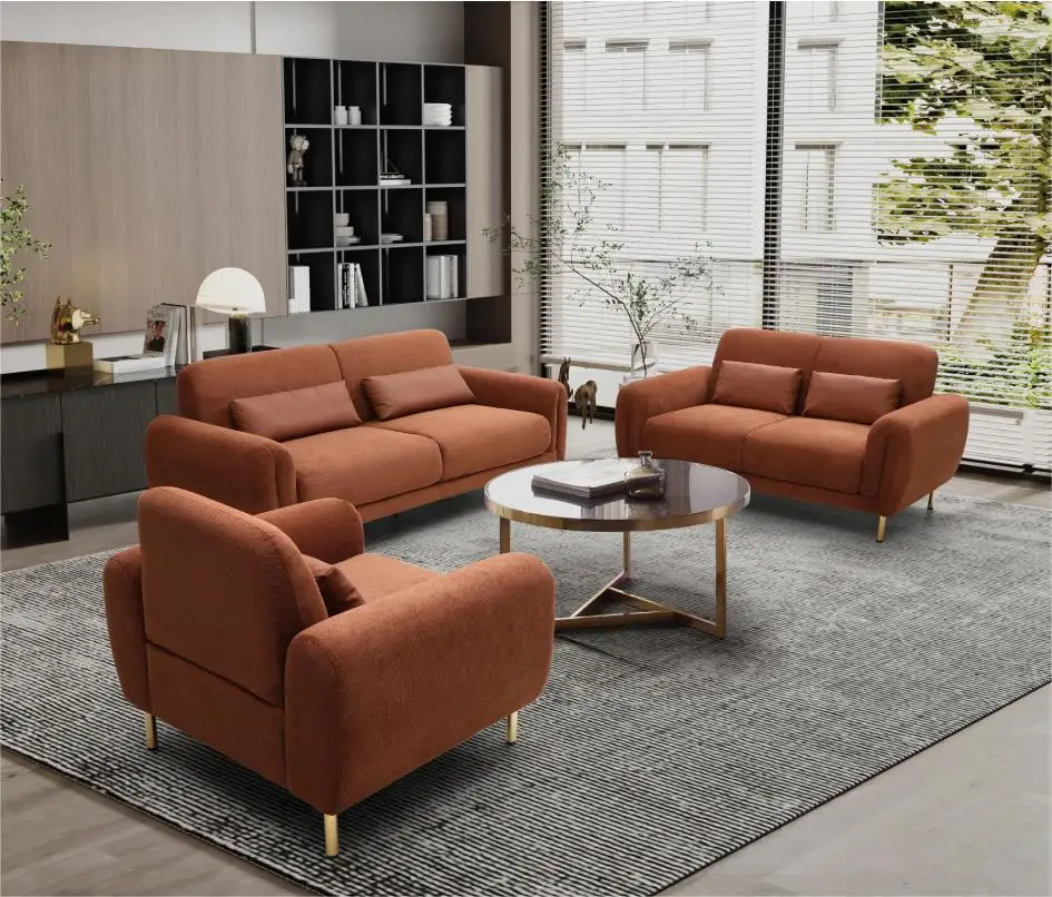 VASAGLE Arab Hot Sale Orange 1 2 3 Seater Combination Fabric Sofa Set Living Room Furniture