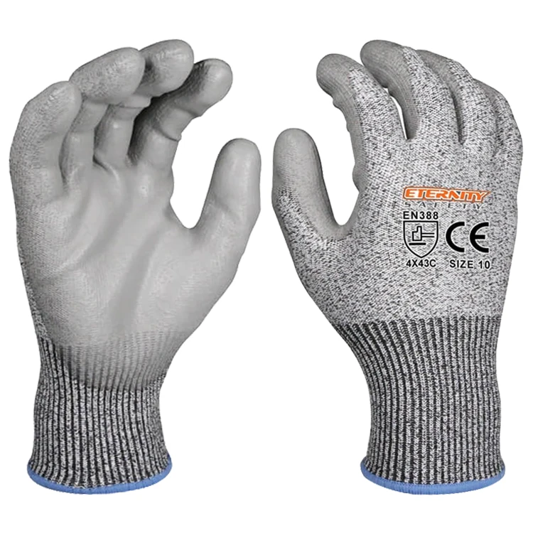 Eternity Safety High-quality CE En388 level 5 Cut Resistant PU Palm Coated Gloves