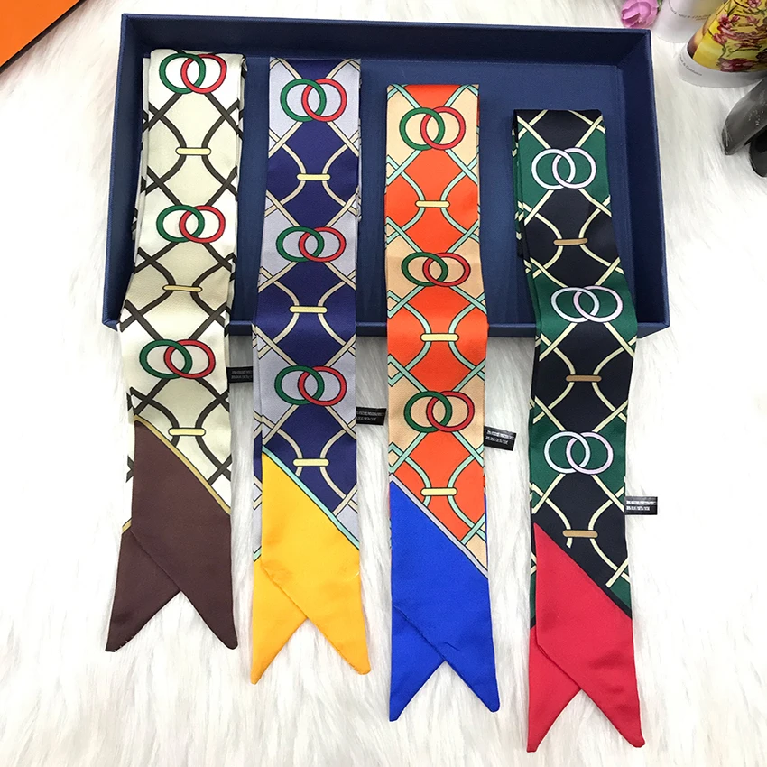 2021 Fashion Summer Spring Neck Scarves Accessories Colorful Pattern Small Silk Scarf Ribbon On Sales