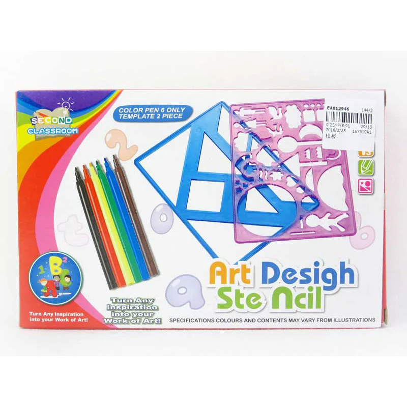 Kids stationery toys art design stencil toys plastic drawing stencil set