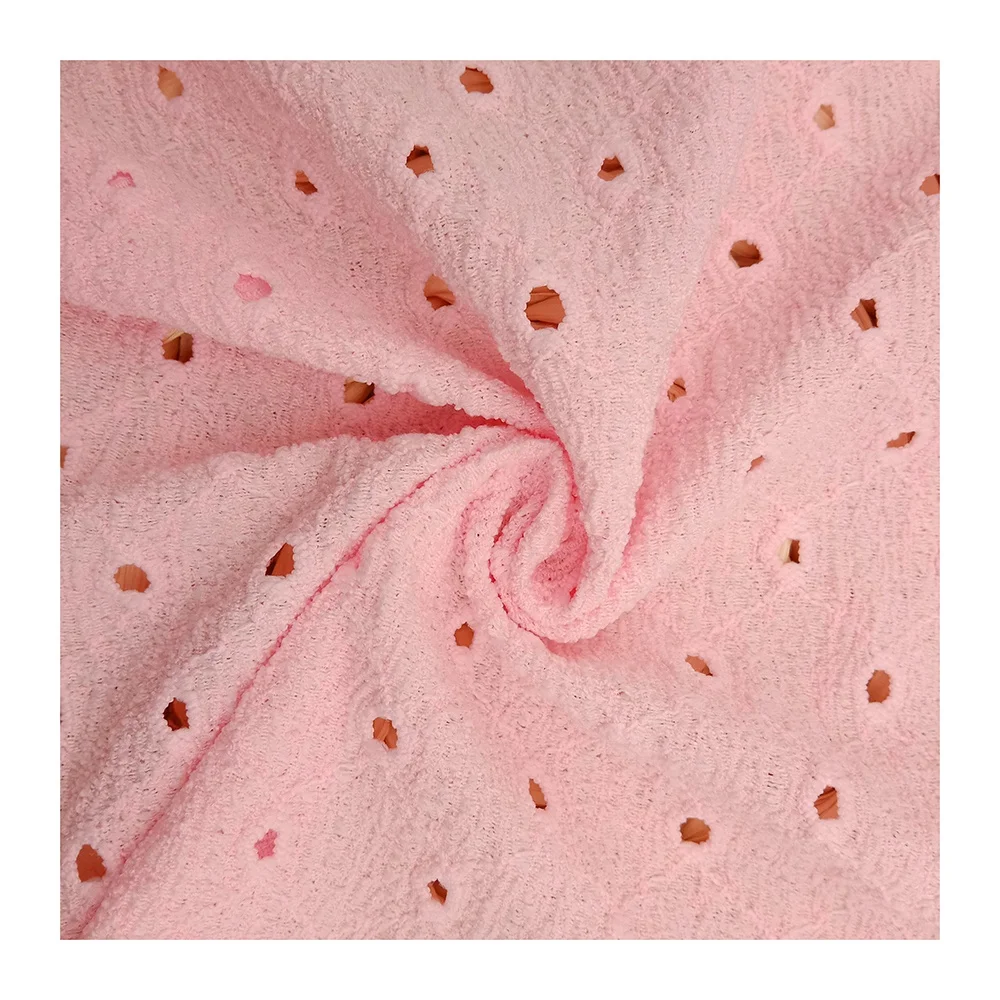 Jiede Manufacture Embossed Circular Hollow Design Polyester Elastic 3D Jacquard Lace Fabric For Women Garment Dress