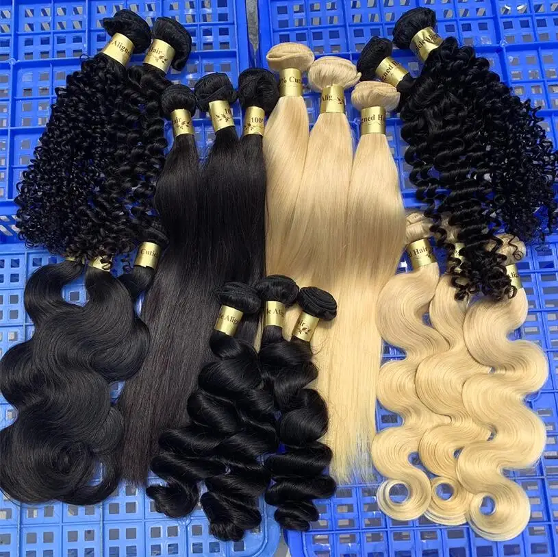 
Brazilian Hair Bundles Cuticle Aligned Hair Body Wave 4 Bundles with Closure Meche Bresilienne Humain en Chine en Gros 