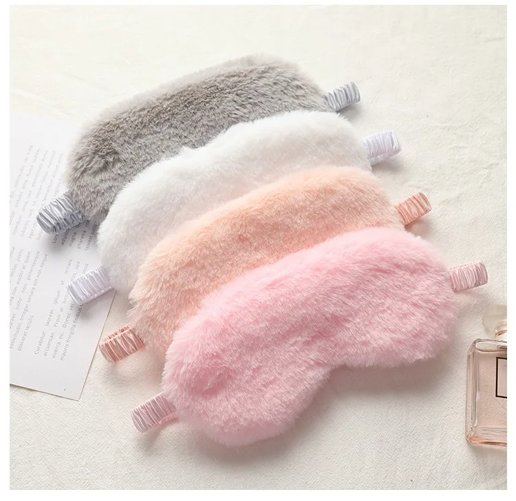 Rabbit fur breathable skin friendly plush lovely home sleep eye mask wholesale