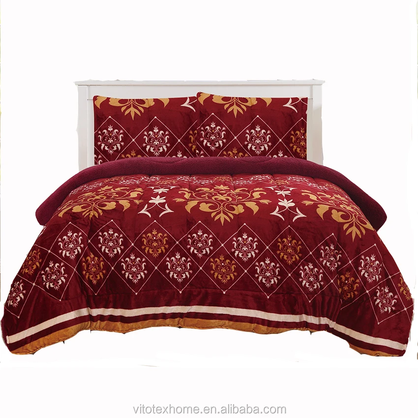 Luxury Blanket 3pc Set Reversible Printed Flannel Fleece With Soft &Warm Borrego/Sherpa Winter Thick Blanket Set  Flower  Design