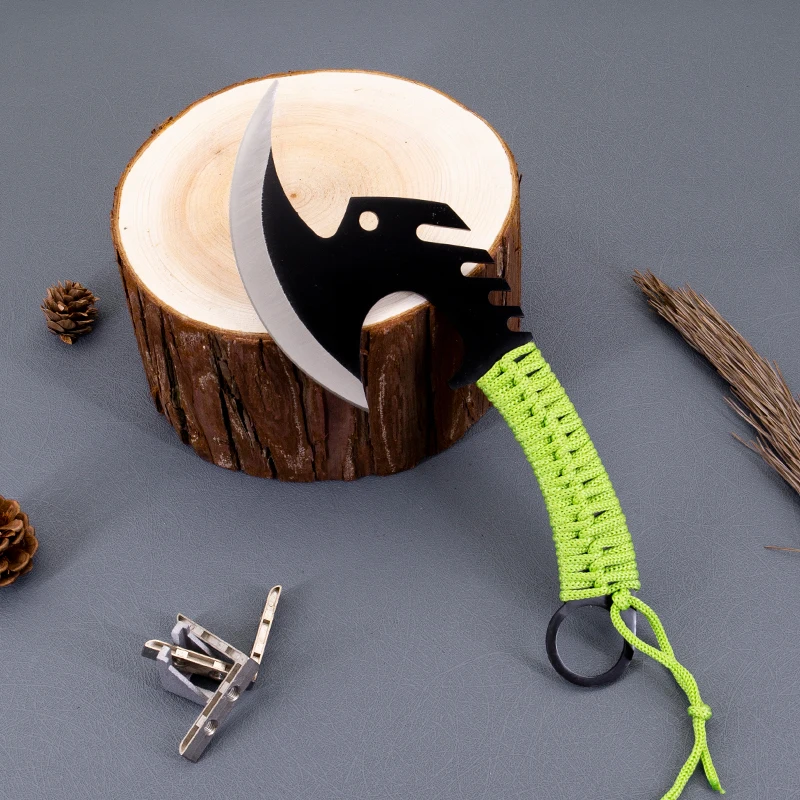 Survival Camping Hunting Knife Tomahawk Axe Battle Hatchet with Fire Starter Rope Wrapped Full Tang Handle