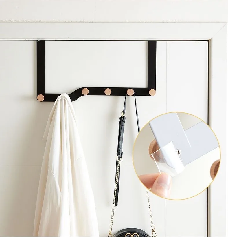 Lavinia Home New design household heavy-duty door wooden hook 5 6 hook door behind door hook folding hanger white