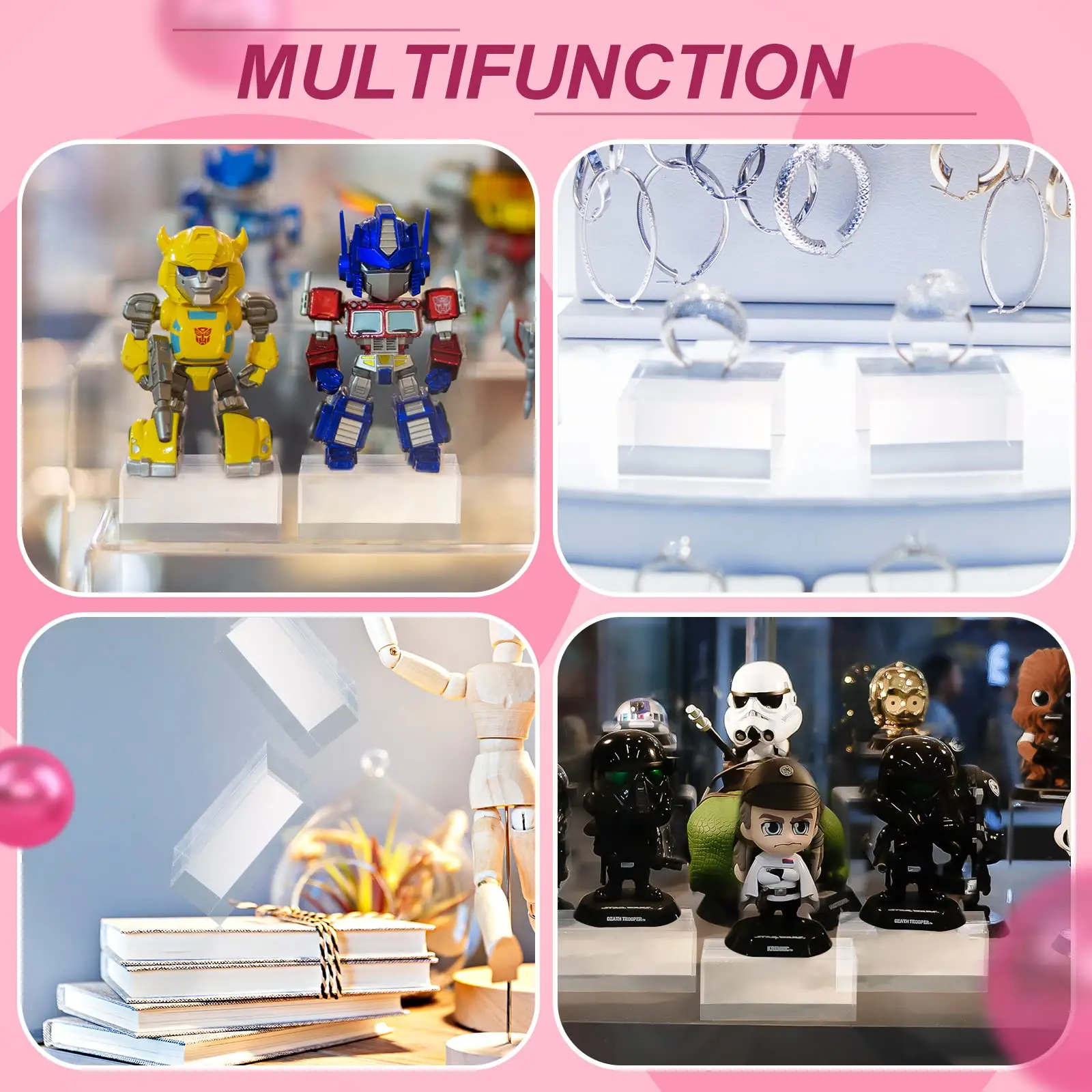 Factory wholesale 4 Pieces High Clear Cube Jewelry Showcase  Acrylic Square Display Block for counter Photo Booth Props