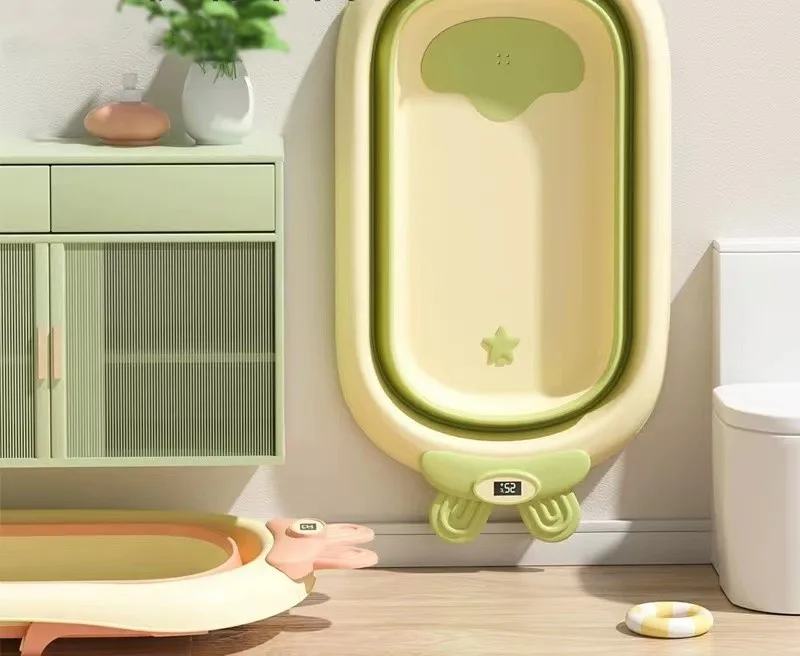 Western Customize Logo Plastic Adult Folding Bath Tub Plastic Newborn Temperature Shower Kids Folding Stand Bath Tub Set