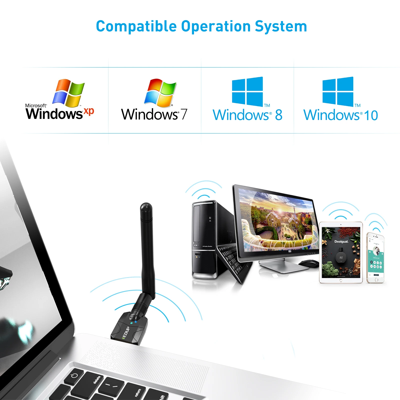 EDUP 100 Meters Long Range BLE BT True Bluetooth 5.1 USB Bluetooth Dongle for PC