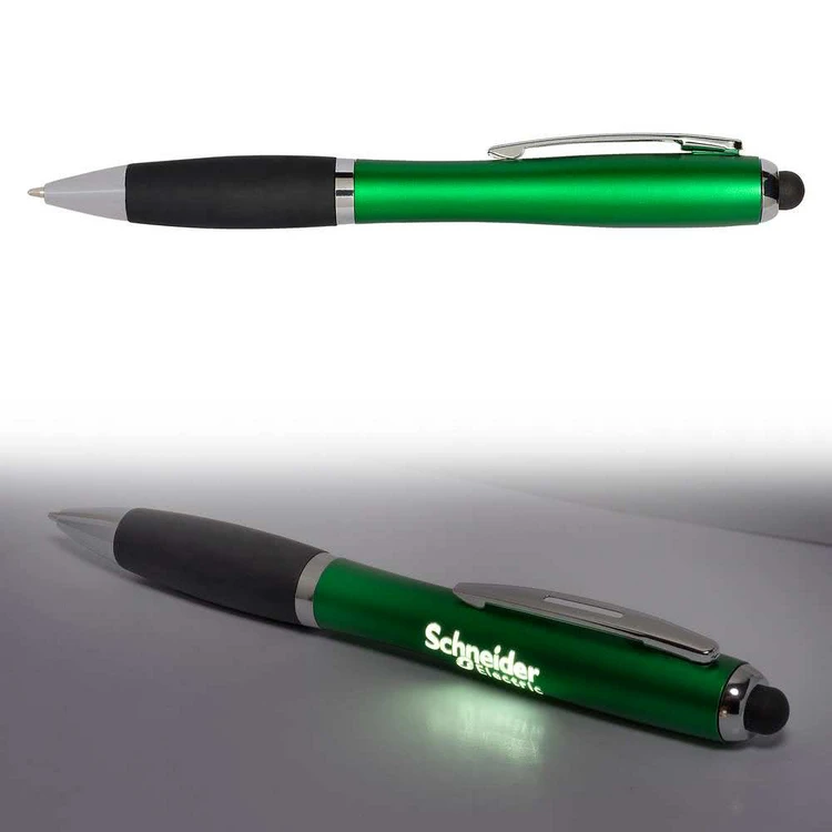 cheap custom plastic screen stylus light ballpoint ball pen with led laser logo printing