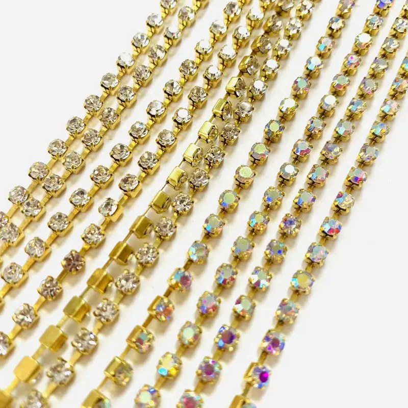 Rhinestone wholesale high quality trimming brass cup rhinestone chain
