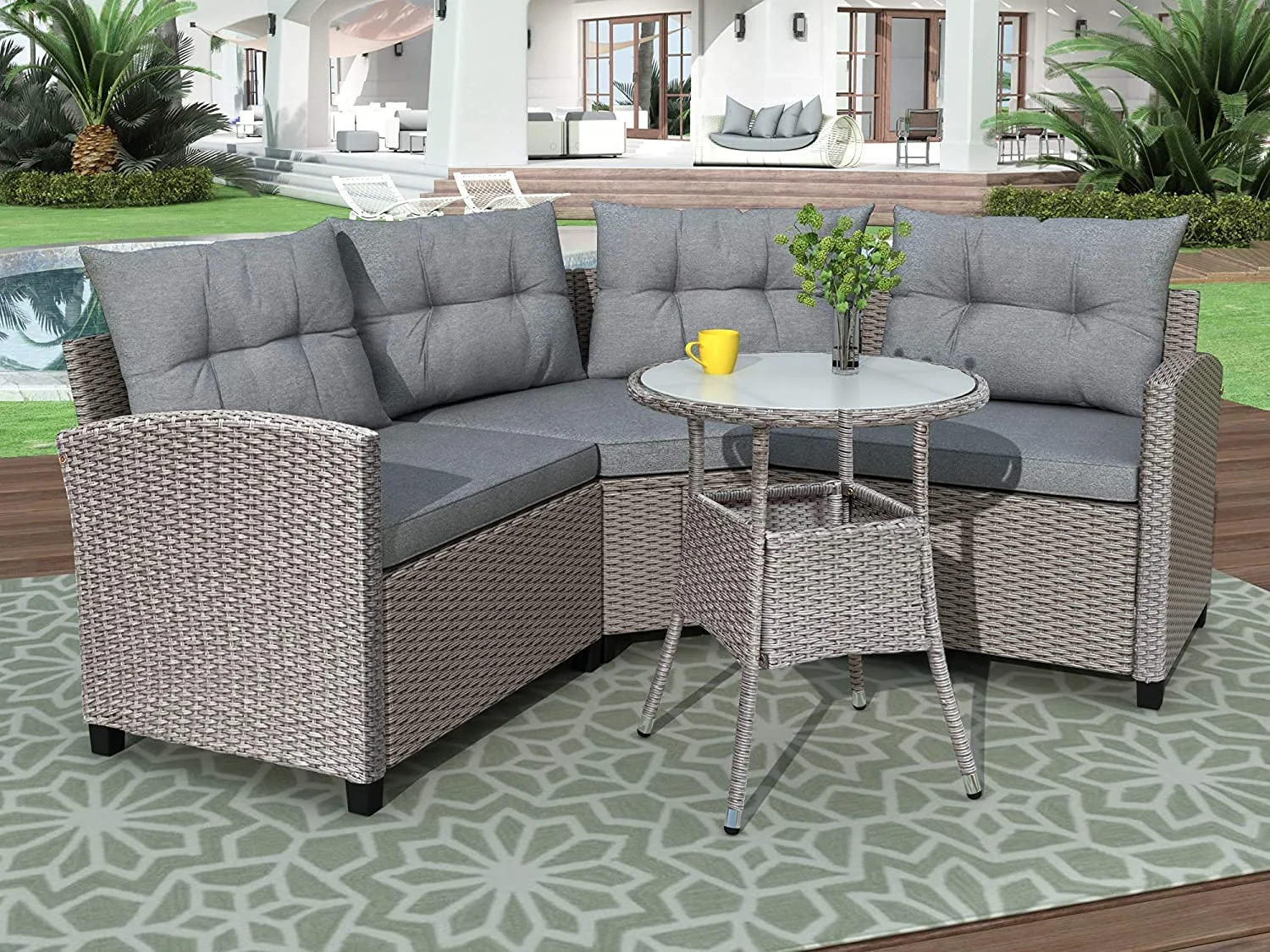 Modern Rattan Furniture Garden Outdoor Sectional l shape corner rattan sofa set outdoor
