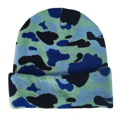 HK29 New arrivals fashion winter warm camo beanie camouflage hat bandanna jacquard knitted wool beanie acrylic hat for men