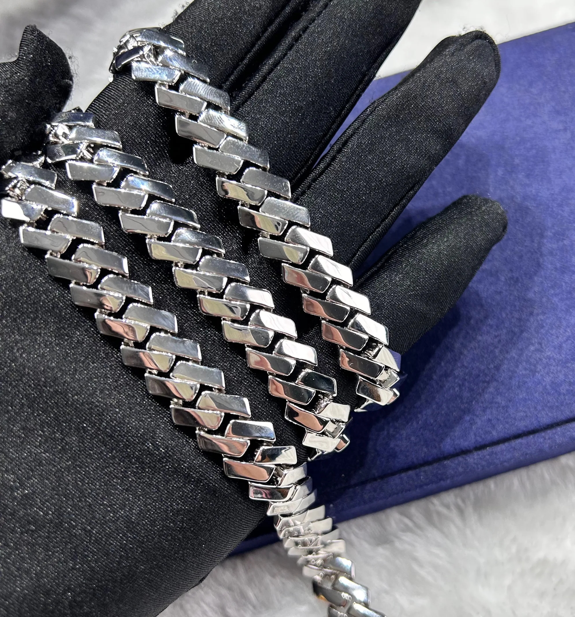 Popular Hip hop Jewelry Silver Ice Out Moissanite 12mm Width Custom Accept Cuban Link Chain