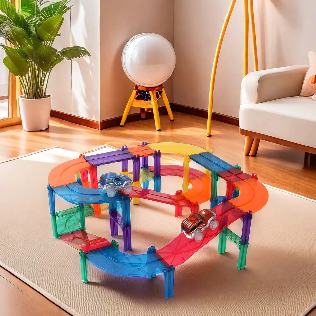 OEM Educational Magnetic Blocks Car Race Track Magnetic Building Construction Tiles Toys Game For Children