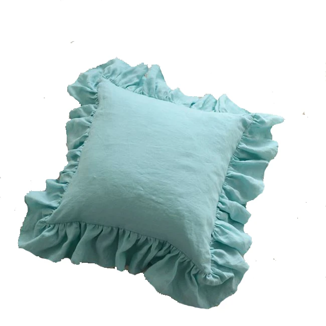 ESASILK Multicolor Flax Linen Square Pillowcase single Ruffle Linen Cushion Cover