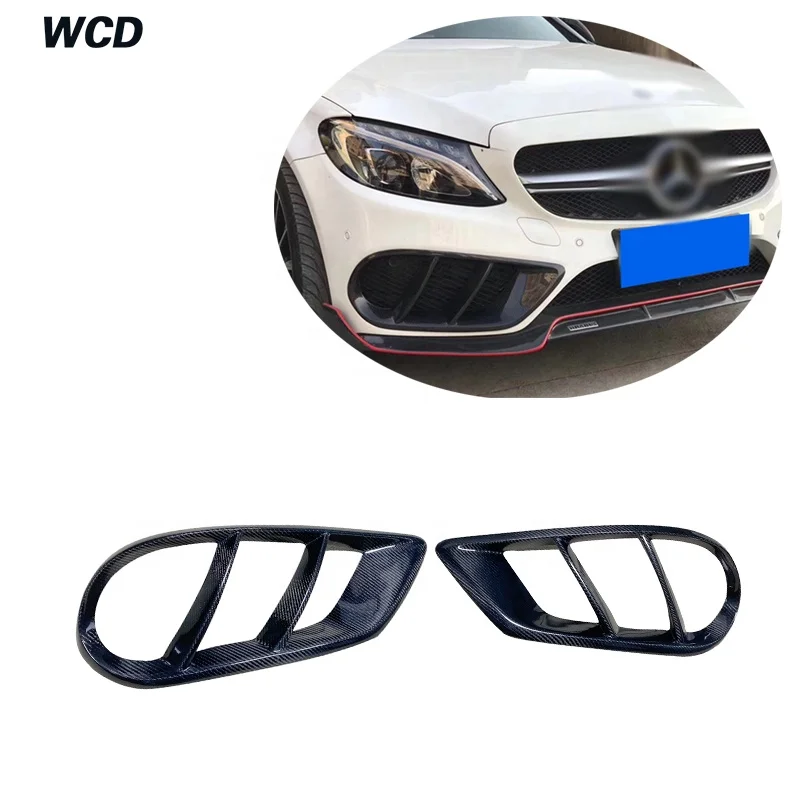 Carbon Fiber Front Bumper Air Vents Trim Mesh Grill Frame for Benz W205 C63 AMG C180 C200 C Class Sports version 2015-2018