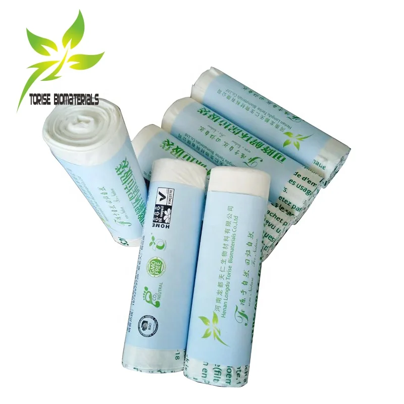 en13432 certified 35l  120 liters biological compostable cornstarch t-shirt handle heavy duty garbage bag 1 ton