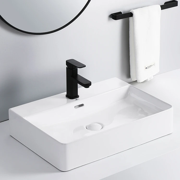 Flash Sale Factory Direct Promotional Vanity Vessel Sink White Rectangle Above Counter Porcelain Ceramic Vessel  Bathroom basin