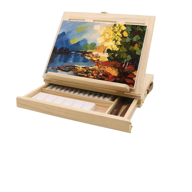 Portable Wooden Art Easel Painting Kits for Adults Artist Kids Colors Acrylic Paints  2 Brushes Palette Wooden Art Easel Stand