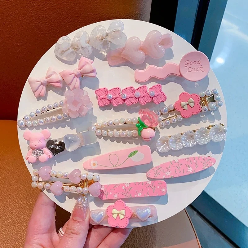 New kids hair clip set fashion beauty pink style hair clip hairpin set for girl