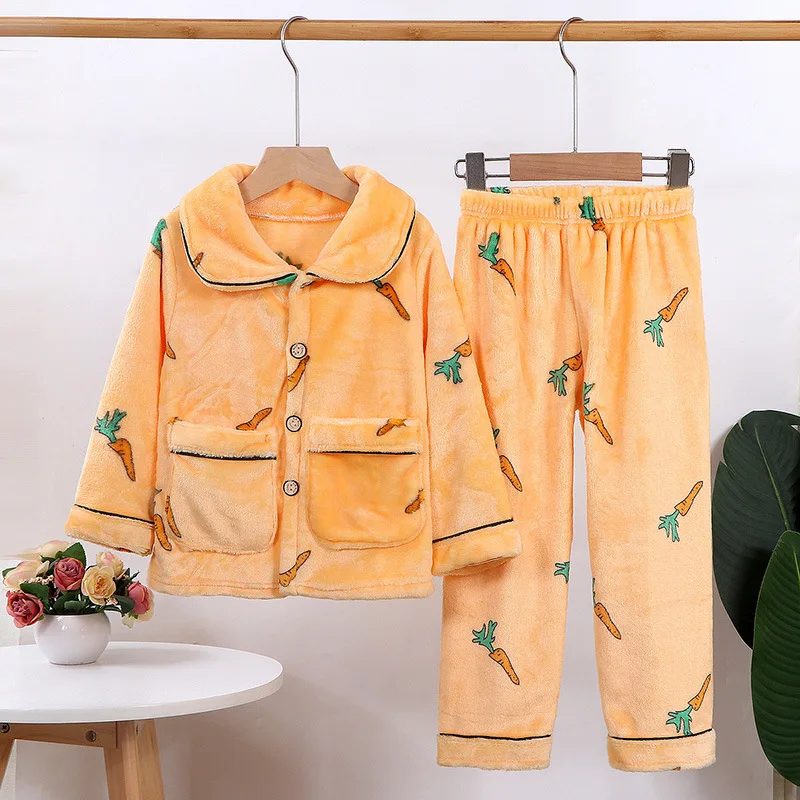 Factory Price Kids Girl Pajama Sets Hot Sale Winter Long Sleeve Pajama Sets Casual Flannel Pajama Sets
