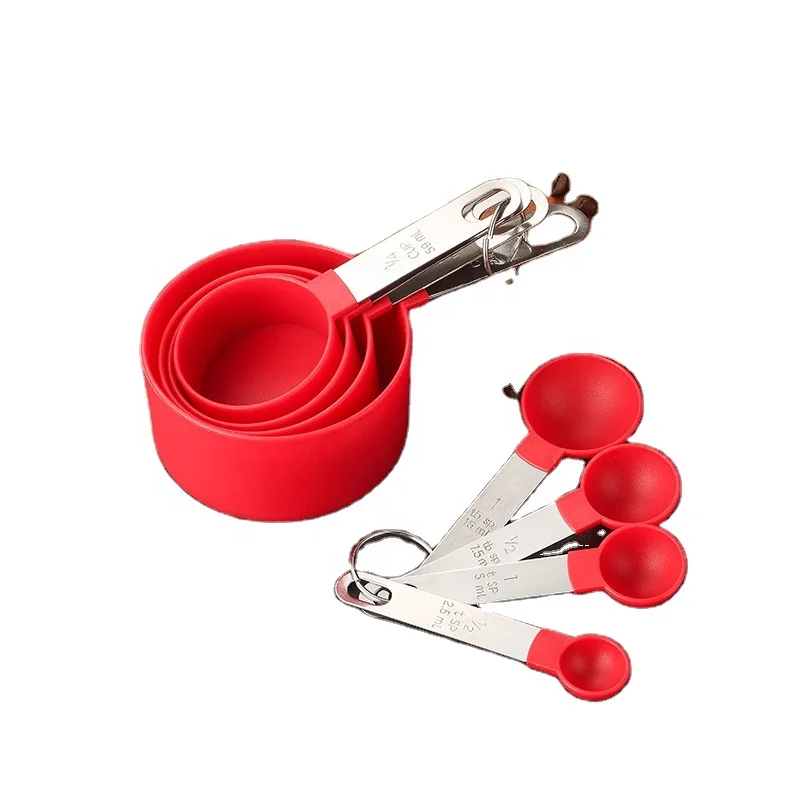 Amazon hot sale 8 pieces baking tool color plastic stainless steel coffee measuring spoon measuring set