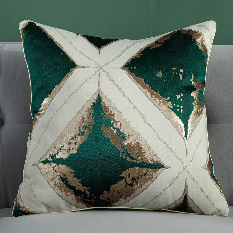 Cygnus Nordic dark green series geometric jacquard satin home luxury style decorative sofa seat cushion cover