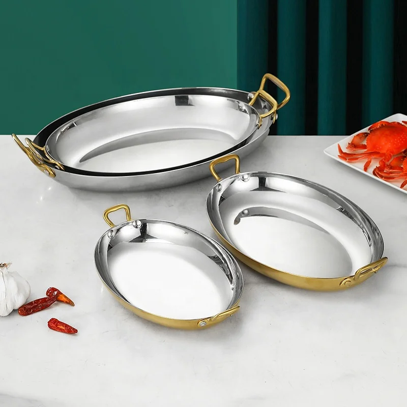 Stock Available Stainless Steel Paella Pan Restaurant Seafood Pot With Double Ear