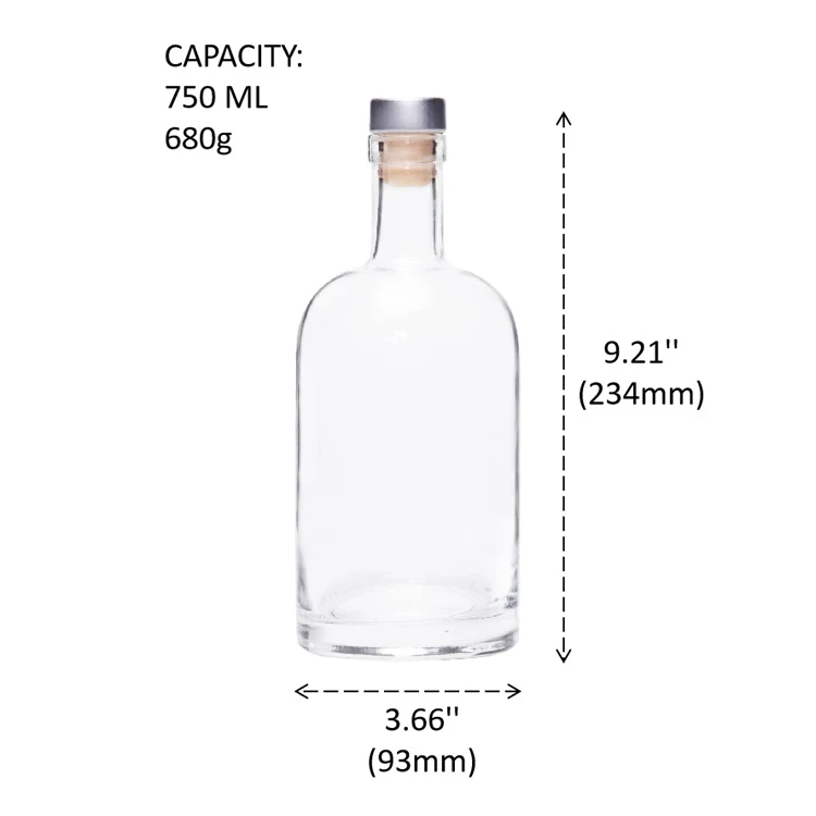 wholesale Luxury Whiskey Vodka 100ml 375ml 500ml 750ml Spirits Liquor Glass Bottle With Flat Shoulder Bamboo Stopper Cork