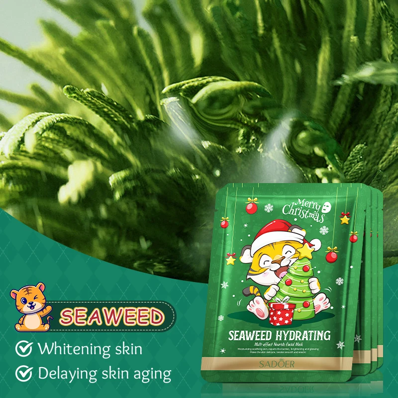 SADOER Private Label Christmas Face Mask Arbutin Seaweed Orange VC Multi-Effect Hydrating Skin Whitening Brightening Facial Mask
