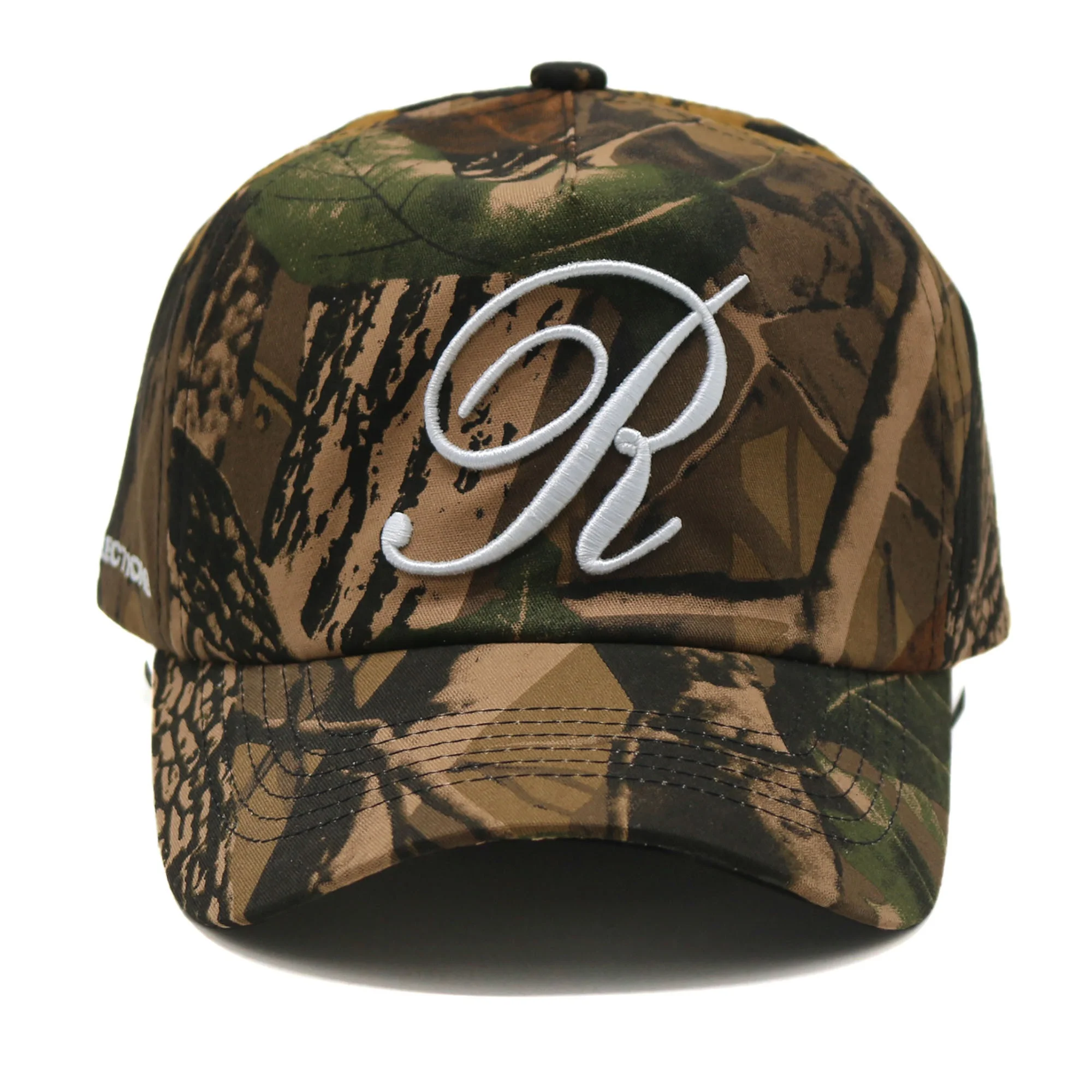 5 panel style curved brim 3D embroidery unstructured camo baseball cap