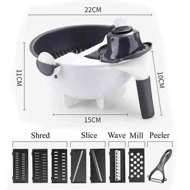 9 in 1 vegetable cutter Slicer chopper with drain basket Multifunction magic rotate with handle Top 1 seller