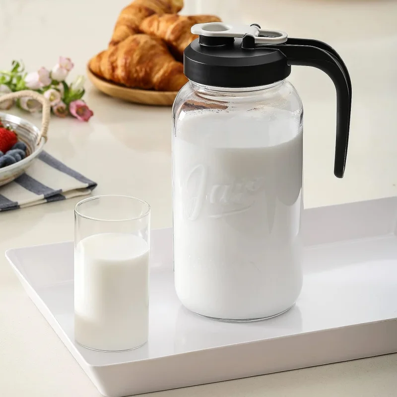 Recyclable Mason Jar Water Pitcher unique storage glass coffee jar with lids Leak-Proof Container for Water Juice Milk Tea