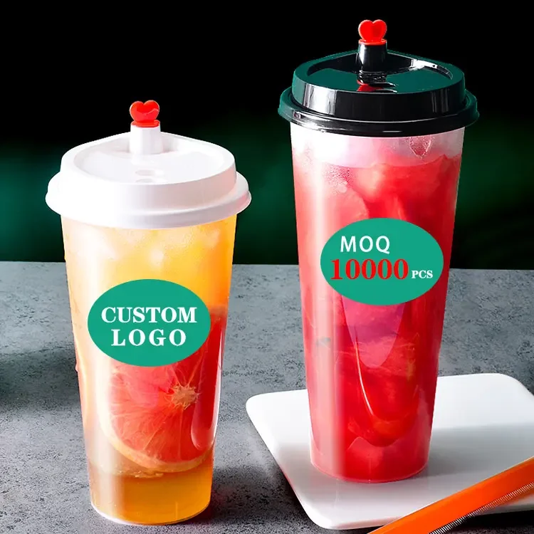 Disposable clear PP Plastic Cups Wholesale Food Grade Hot Cold Drink fruit Bubble tea Cup With Lid
