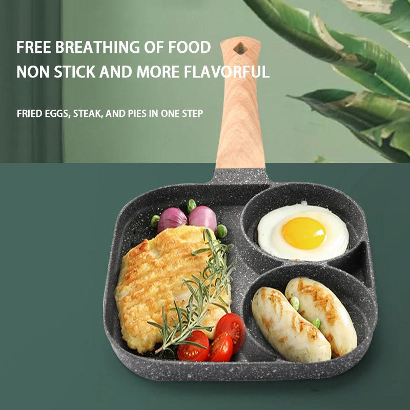 Factory Wholesale 4 Hole Egg Frying Pan Medical Stone Breakfast Saute Pan Pancake Non Stick 3 in 1Steak Pan for Frying Hambur