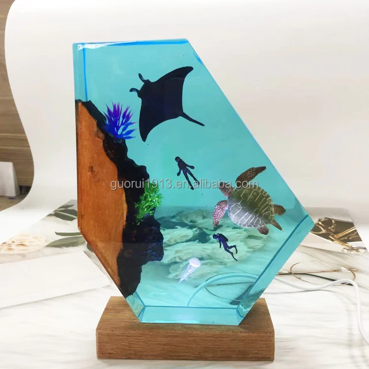 Luxury Ocean Sea Animal Wood Resin Night Light Handicraft DIY Decoration Led Light Tropic Tour Commemorative Gift