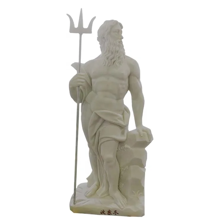 Китайское производство, яркая ручная резная статуя poseidon из натурального белого мрамора